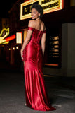 Applique Lace Up Mermaid Stretch Satin Formal Evening Gown Prom Party Dresses