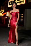 Applique Lace Up Mermaid Stretch Satin Formal Evening Gown Prom Party Dresses