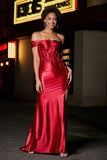 Applique Lace Up Mermaid Stretch Satin Formal Evening Gown Prom Party Dresses