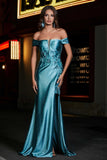 Applique Lace Up Mermaid Stretch Satin Formal Evening Gown Prom Party Dresses