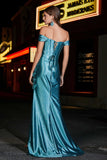 Applique Lace Up Mermaid Stretch Satin Formal Evening Gown Prom Party Dresses