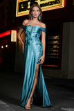 Applique Lace Up Mermaid Stretch Satin Formal Evening Gown Prom Party Dresses