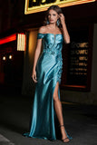 Applique Lace Up Mermaid Stretch Satin Formal Evening Gown Prom Party Dresses