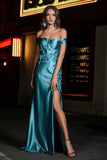 Applique Lace Up Mermaid Stretch Satin Formal Evening Gown Prom Party Dresses