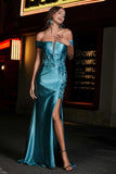 Applique Lace Up Mermaid Stretch Satin Formal Evening Gown Prom Party Dresses