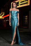 Applique Lace Up Mermaid Stretch Satin Formal Evening Gown Prom Party Dresses