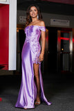 Applique Lace Up Mermaid Stretch Satin Formal Evening Gown Prom Party Dresses