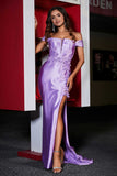 Applique Lace Up Mermaid Stretch Satin Formal Evening Gown Prom Party Dresses