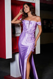 Applique Lace Up Mermaid Stretch Satin Formal Evening Gown Prom Party Dresses