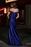 Lace Up Side Slit Mermaid Stretch Satin Formal Evening Gown Prom Party Dresses