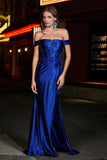 Applique Lace Up Mermaid Stretch Satin Formal Evening Gown Prom Party Dresses