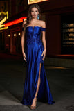 Applique Lace Up Mermaid Stretch Satin Formal Evening Gown Prom Party Dresses