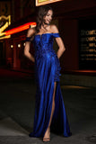 Applique Lace Up Mermaid Stretch Satin Formal Evening Gown Prom Party Dresses