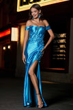 Applique Lace Up Mermaid Stretch Satin Formal Evening Gown Prom Party Dresses