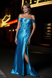 Applique Lace Up Mermaid Stretch Satin Formal Evening Gown Prom Party Dresses