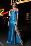 Applique Lace Up Mermaid Stretch Satin Formal Evening Gown Prom Party Dresses