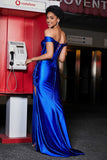 Applique Lace Up Mermaid Stretch Satin Formal Evening Gown Prom Party Dresses