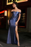 Applique Lace Up Mermaid Stretch Satin Formal Evening Gown Prom Party Dresses