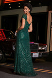 High Slit with Sweep Train Sequin Formal Evening Gown Prom Party Dresses with Slit