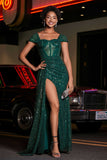 High Slit with Sweep Train Sequin Formal Evening Gown Prom Party Dresses with Slit