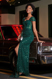 High Slit with Sweep Train Sequin Formal Evening Gown Prom Party Dresses with Slit