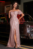 Sweetheart Pleated High Slit Sequin Maxi Formal Evening Gown Prom Party Dresses