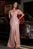 High Slit with Sweep Train Sequin Formal Evening Gown Prom Party Dresses with Slit