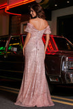 High Slit with Sweep Train Sequin Formal Evening Gown Prom Party Dresses with Slit