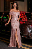 High Slit with Sweep Train Sequin Formal Evening Gown Prom Party Dresses with Slit