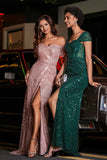 High Slit with Sweep Train Sequin Formal Evening Gown Prom Party Dresses with Slit