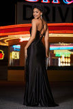 V-Neck Sequins Mermaid Satin Formal Evening Gown Prom Party Dresses