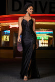 V-Neck Sequins Mermaid Satin Formal Evening Gown Prom Party Dresses