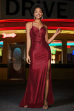 V-Neck Sequins Mermaid Satin Formal Evening Gown Prom Party Dresses