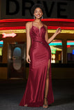 V-Neck Sequins Mermaid Satin Formal Evening Gown Prom Party Dresses