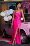 V-Neck Sequins Mermaid Satin Formal Evening Gown Prom Party Dresses