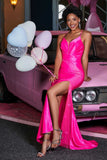 V-Neck Sequins Mermaid Satin Formal Evening Gown Prom Party Dresses