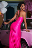 V-Neck Sequins Mermaid Satin Formal Evening Gown Prom Party Dresses