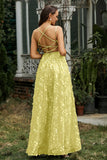Lace Up Flowers A-Line Maxi Formal Evening Dress With Slit Prom Party Dresses