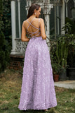 Lace Up Flowers A-Line Maxi Formal Evening Dress With Slit Prom Party Dresses