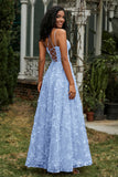 Spaghetti Straps Flower Applique Lace Floor-Length Prom Party Dress Formal Evening Ball Gowns