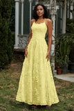 Spaghetti Straps Flower Applique Lace Floor-Length Prom Party Dress Formal Evening Ball Gowns