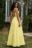 Spaghetti Straps Flower Applique Lace Floor-Length Prom Party Dress Formal Evening Ball Gowns