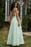 Spaghetti Straps Flower Applique Lace Floor-Length Prom Party Dress Formal Evening Ball Gowns