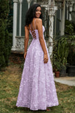 Spaghetti Straps Flower Applique Lace Floor-Length Prom Party Dress Formal Evening Ball Gowns