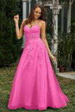 Sweetheart Applique A-Line Tulle Sweep Train Prom Party Dress Formal Evening Dresses