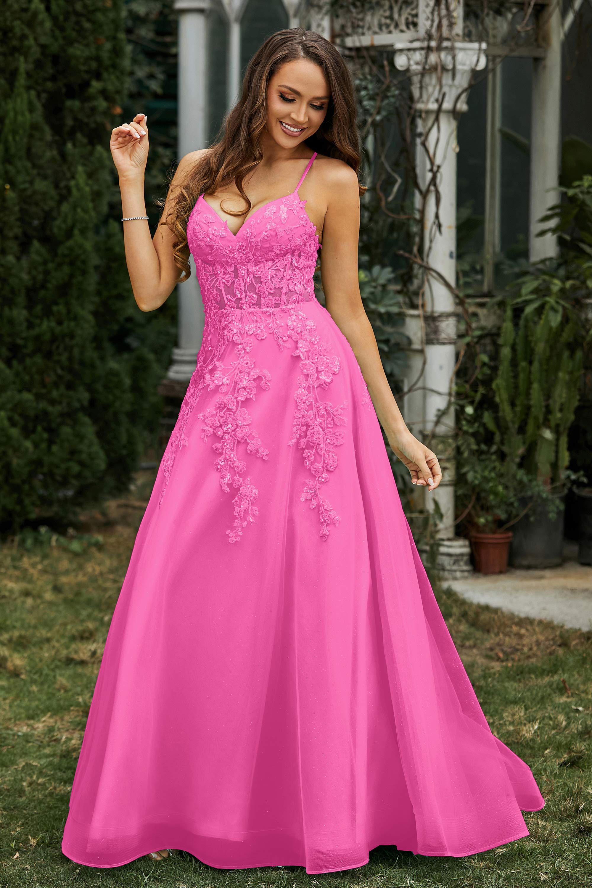 Sweetheart Applique A-Line Tulle Sweep Train Prom Party Dress Formal Evening Dresses