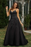 Sweetheart Applique A-Line Tulle Sweep Train Prom Party Dress Formal Evening Dresses