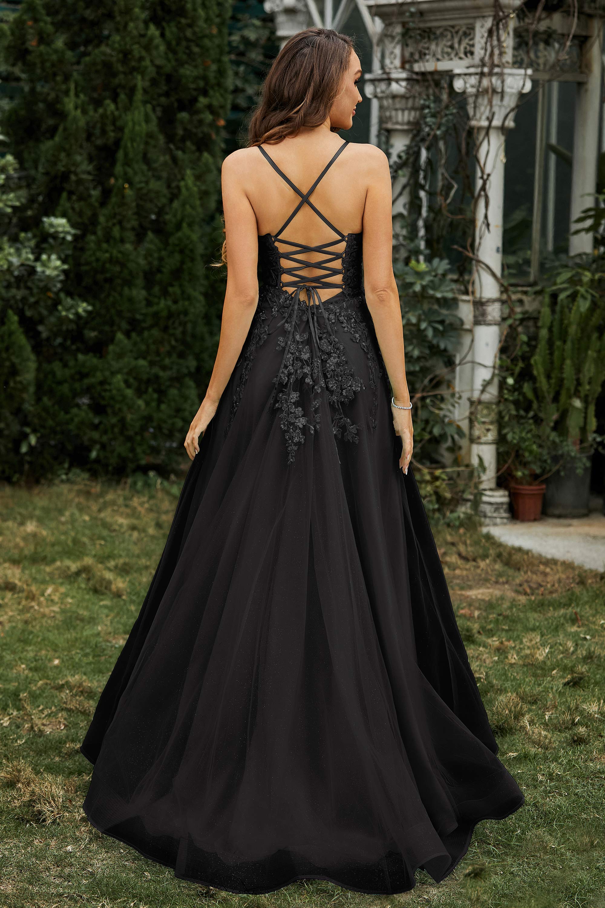 Sweetheart Applique A-Line Tulle Sweep Train Prom Party Dress Formal Evening Dresses