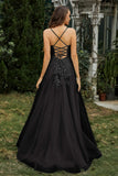 Sweetheart Applique A-Line Tulle Sweep Train Prom Party Dress Formal Evening Dresses