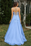 Sweetheart Applique A-Line Tulle Sweep Train Prom Party Dress Formal Evening Dresses